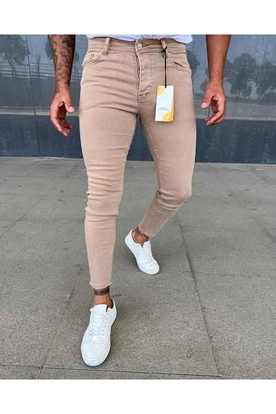 Oliggopol Ανδρικό Camel Slim Fit Lycra τζιν παντελόνι Τζιν φόρμα αστραγάλου