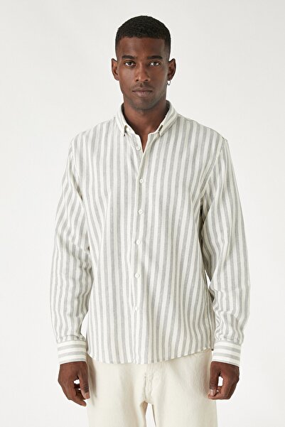 Koton Grau gestreiftes Herrenhemd 3WAM60152HW