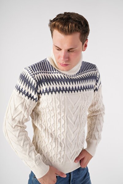 Trist Star Ανδρικό πουλόβερ με ζιβάγκο Bone Melange Trist-5276