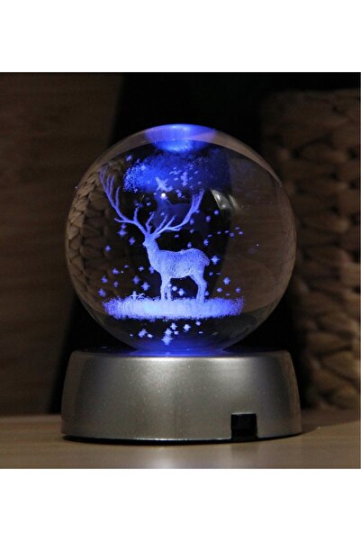 HEDİYEBİZİZ Yılbaşı Noel Geyik 3 Boyutlu Kristalleşmiş Cam Işıklı Büyük Boy K...