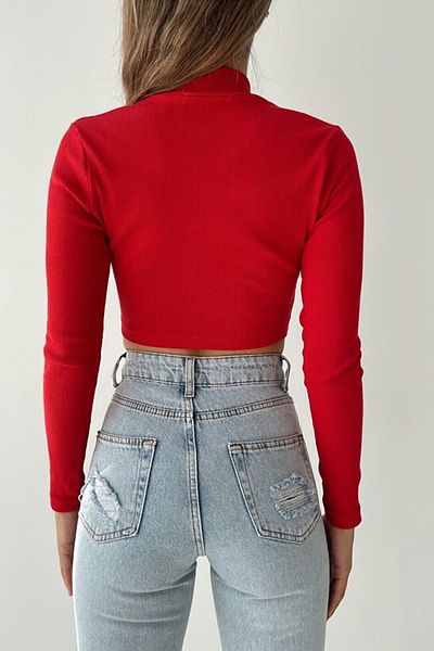 Ortaya Çık Red Turtleneck Camisole Crop Blouse