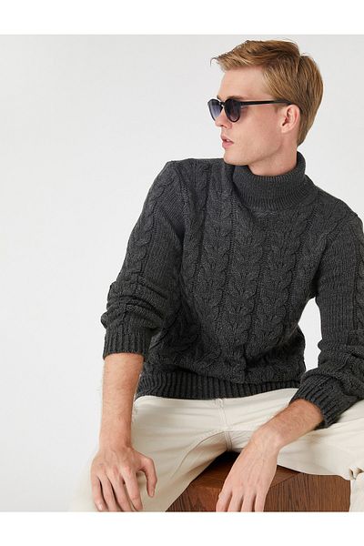 Koton Turtleneck Sweater Knitted Detailed