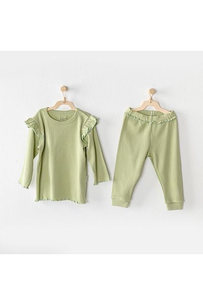 andywawa Girl's 2-Piece Ribbed Set Green Ac23656
