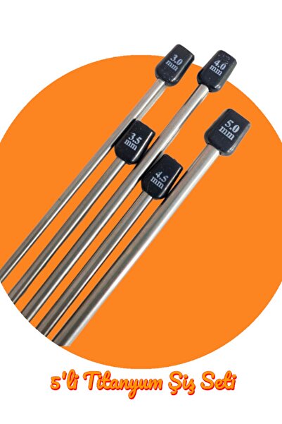 Masal Örgü Evi سلطان/شوكة مذراة طقم 5 إبر حياكة تيتانيوم 35 سم، عدد 3-3,5-4-4,5-5