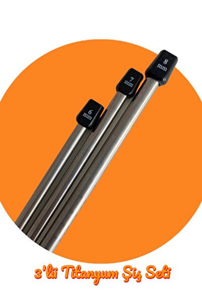 Masal Örgü Evi سلطان/يابالي طقم إبر الحياكة تيتانيوم 3 قطع 35 سم، أرقام 6-7 و8