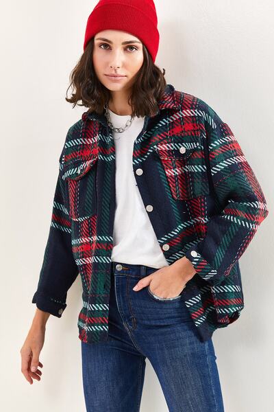 Bianco Lucci Women's Plaid Shirt with Pockets 4634