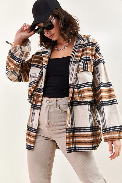 Bianco Lucci Women's Bellows Pocket Plaid Shirt 4594