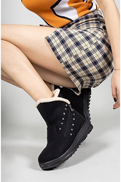 Twingo Black Beige Women's Boots with Fur Inside Kk06411