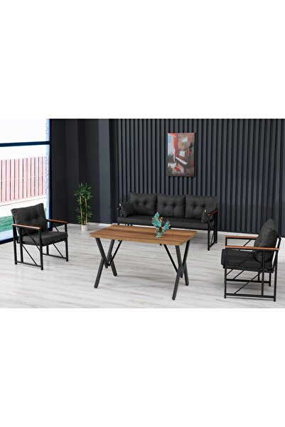 Kırlenta Liva 3 1 1 Masa Antrasit Bahçe Mutfak Balkon Mobilyası Takımı