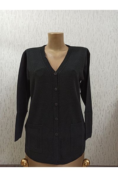 Ön-Er Giyim Buttoned Pocket Patterned Winter Wool Mother Cardigan