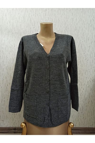 Ön-Er Giyim Buttoned Pocket Patterned Winter Wool Mother Cardigan