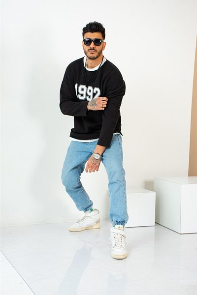 RABTEKS Hanorac oversize unisex brodat din fetru Guler murdar 100% bumbac