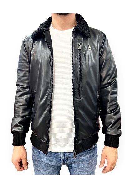 U.S. Polo Assn. Νέα σεζόν Πόλο Ασν. P22002 Γούνινο γιακά Μαύρο Ανδρικό Παλτό