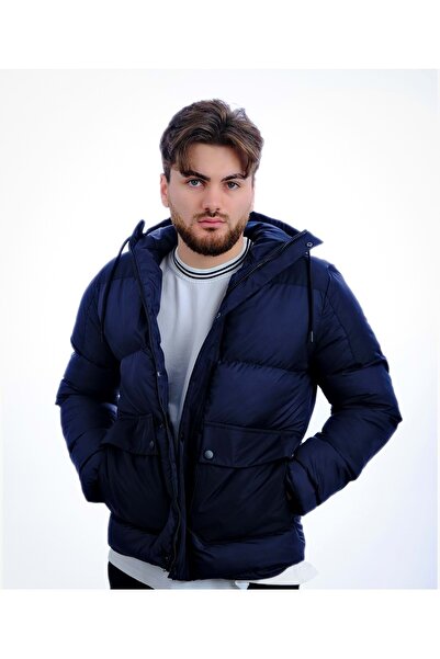 ZAYFA Czk Lacivert Dolum Monza Şapkalı Kışlık Erkek Mont