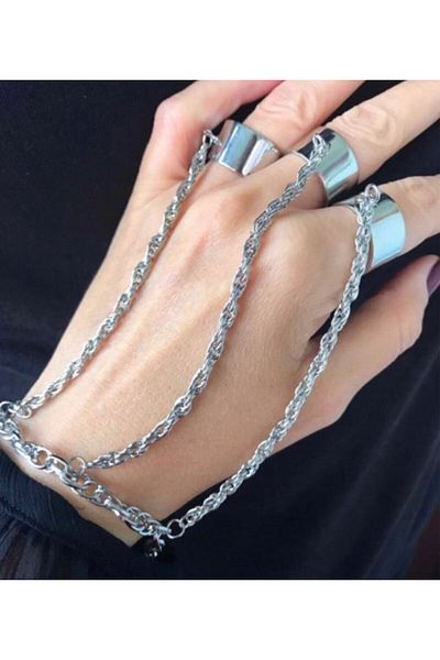Köstebek Gothic Punk Three Finger Bracelet Steel Ring