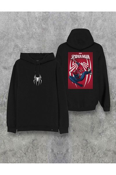Machetta Hanorac negru cu glugă pentru copii, cu imprimeu dublu, Spider-man