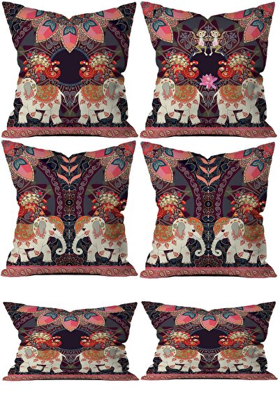 stellahomes Ethnic Elephant Motif 6-Piece Throw Pillow Cover 4 Pieces 43x43cm...