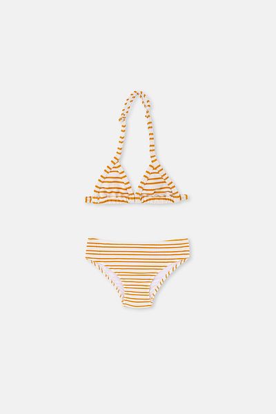 Dagi Gelb gestreiftes kleines Triangel-Bikini-Set