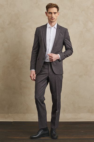 ALTINYILDIZ CLASSICS Men's Claret Red Slim Fit Narrow Cut Mono Collar Patterned Suit