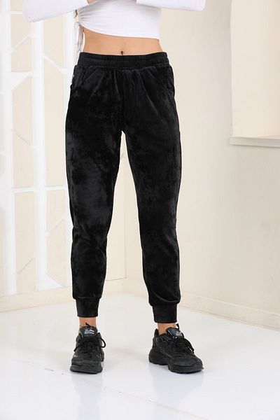 WestBound Pantaloni de sport din Catifea Neagra - Pijamale - Model Jogger