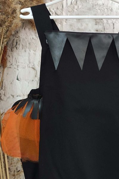 Shecco Babba Halloween Black Orange Leather Detailed Baby Girl Jumpsuit and Bandana