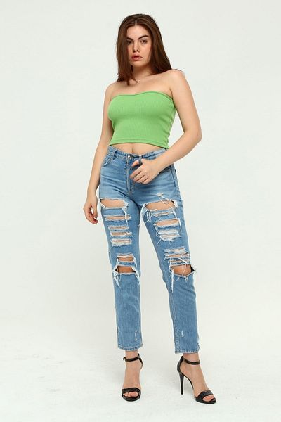 KİM Kİ O Дамски зелен цвят без презрамки Crop