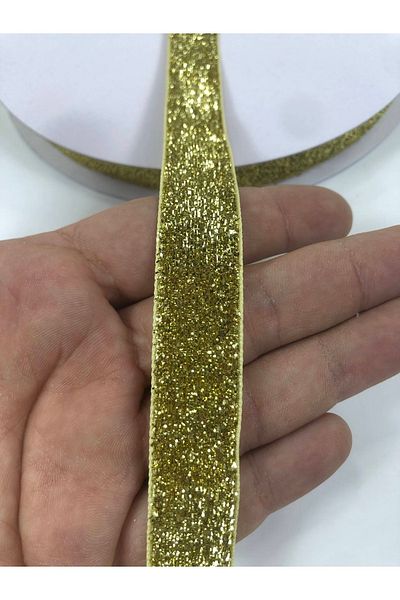 Hobigram Χρυσό Χρώμα Glitter Velvet Κορδέλα 2 εκ. Η τιμή είναι για 1 μέτρο – Κορδέλα, Κομψό Σχέδιο, Γυναικείο Αξεσουάρ