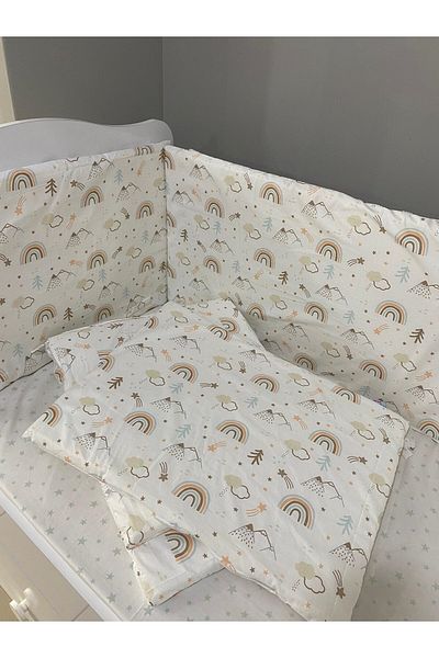 Jaju Baby Mountain And Rainbow Patterned 70x140 Crib / Montessori Edge Protection Crib Barrier Custom Size