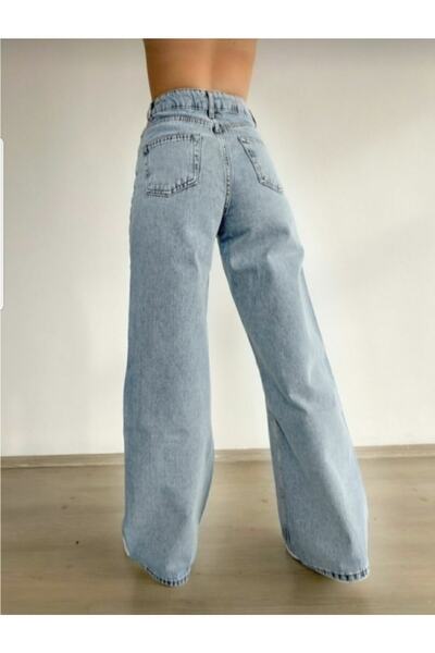 LİMABEL Мадридський відкритий синій сніговий пральний салон Palazzo Wideleg Jean Power Likra Жіночі джинси з високою талією