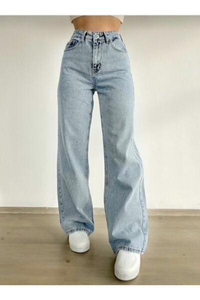 LİMABEL Мадридський відкритий синій сніговий пральний салон Palazzo Wideleg Jean Power Likra Жіночі джинси з високою талією