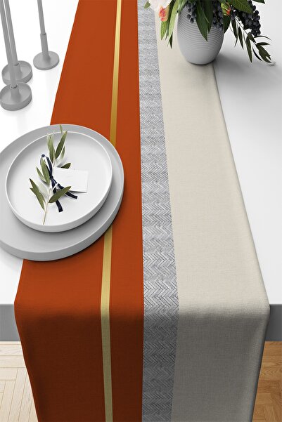 Viva Home Turuncu Runner Masa Örtüsü Premium Tay Tüyü Dokuma Leke Tutmaz Kuma...