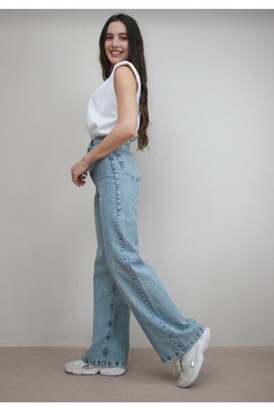 LİMABEL Сон Відкритий блакитний сніг Мийний сарафан Palazzo Wideleg Jean Power Likra Жінка Висока талія