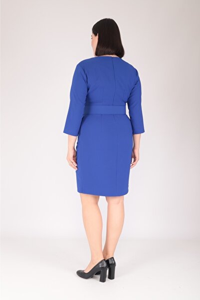 MODAPO Women's Strut Accessory Detailed Belted Plain Midi Plus Size Dress