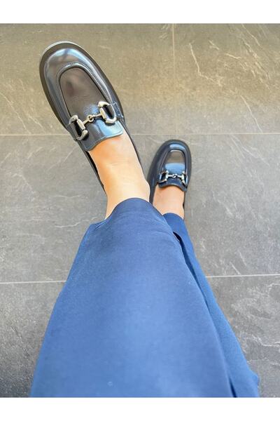 MİLARNU Kadın Hakiki Deri Lacivert Loafer Makosen Ayakkabı