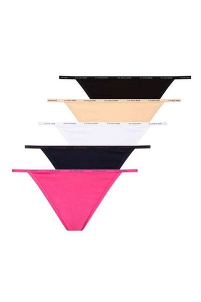U.S. Polo Assn. Women, Licensed, Uspa, Black-Tan-White-Fuchsia-Navy Blue, Cotton-Modal 5-Piece String/ Panties