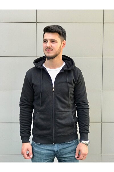 Bro Fashion Men's Black Zipper Hooded Sweatshirt