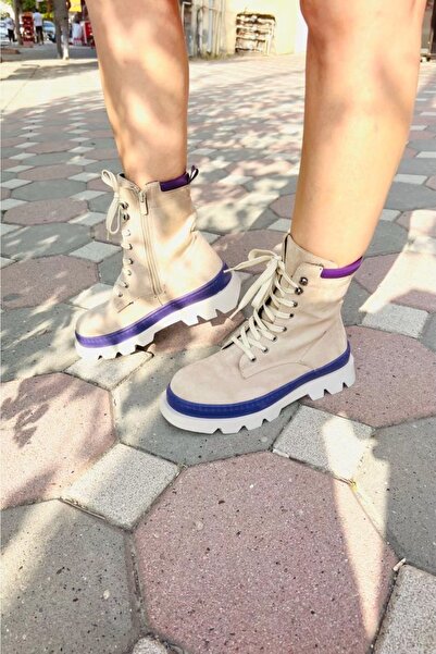 PUNTO Arme Cıty Ac561165 Mor Bej Süet Fermuarlı Sıcak Astarlı Postal