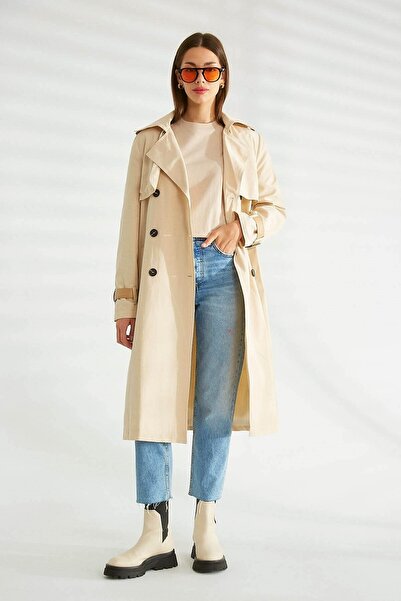 Robin Kuşak Detaylı Cepli Trençkot Koyu Taş