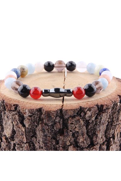 ALAVAN Libra Natural Stone Bracelet, Hematite - Agate - Obsidian - Smoky Quartz - Aquamarine