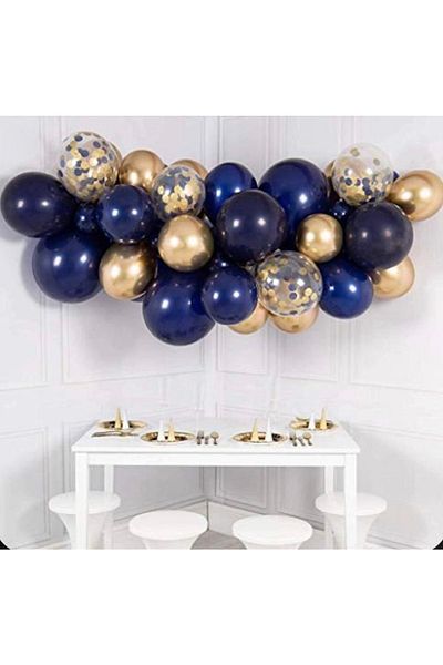Çemrek Süs Parti Navy Blue Gold Mini Balloon Chain Set 50 Pieces Balloons and Chain