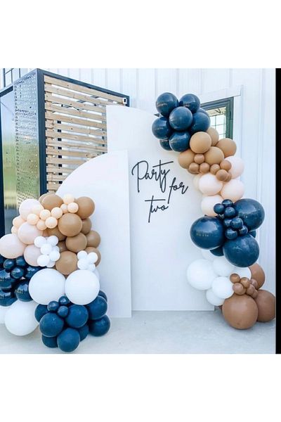 Çemrek Süs Parti Navy Blue Caramel White Mini Balloon Chain Set 60 Balloon and Chain