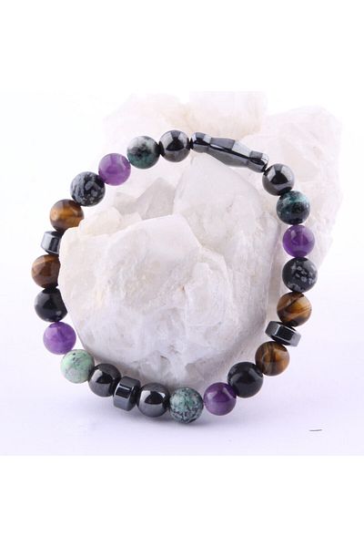 ALAVAN Aquarius Natural Stone Bracelet, Hematite - Varicide - Amethyst - Obsidian - Tiger Eye