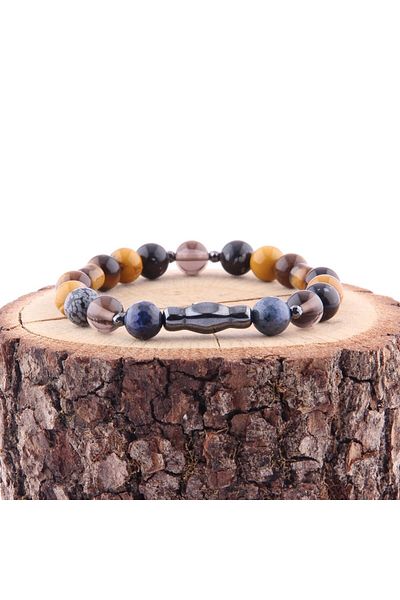 ALAVAN Capricorn Natural Stone Bracelet, Hematite - Dumourtierite - Smoky Quartz - Obsidian