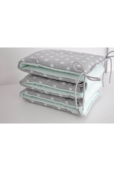 Jaju Baby Gri Zemin Beyaz Yıldız Mint Kombin 70x140 Beşik / Montessori Kenar ...