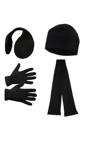 AXE SPORTSWEAR Mănuși negre de iarnă pentru bărbați - Beanie fleece - Eșarfă fleece - Set de 4 căști pentru urechi