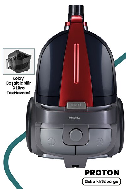 GOLDMASTER Proton Çift Hepa Filtreli 3lt Geniş Hazneli Hız Ayarlı Cyclonic Toz Torbasız Elektrikli Süpürge