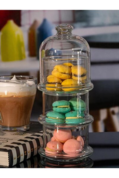 Paşabahçe Villa Patisserie, 3 Katlı Cam Drajelik şekerlik lokumluk Çikolatalı...