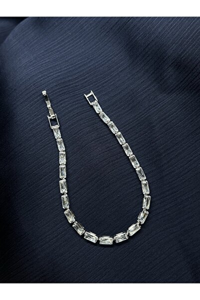 Labone Accessories Zirkon Taşlı Silver Su Yolu Baget Model Bileklik&17 Cm