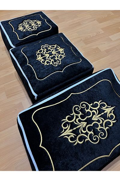 AYHANHOME Dowry Velvet Gold Embroidered 3-Piece Black Bundle Engagement Bride Groom Hurcu