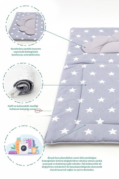 mordesign Baby Changing Mat, Washable, Fiber Filled Changing Pad, Star Series, Gray